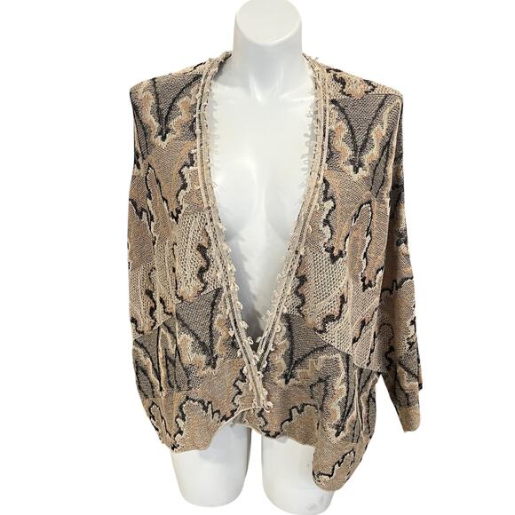 Free People L Open Front Hippie Lagenlook Fringe Boho Cardigan Dolman Sleeve - Picture 1 of 8